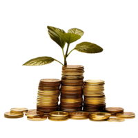 AI generated Plant in gold coins depicting business growth png isolated on transparent background