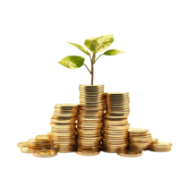 AI generated Plant in gold coins depicting business growth png isolated on transparent background