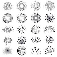 Celebration fireworks. Firework explode, celebration party firework explosion, festival fireworks. Carnival firecracker vector icons set