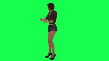 Russian woman in brown dress and hair, black shorts and high heels playing cards video