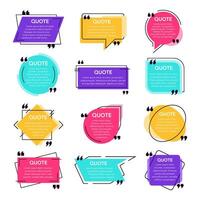 Texting quotes frames. Text box template, quote modern citation speech bubble and social network quotes dialogue boxes. Remark text frames template vector isolated icons set. Quotations backdrops