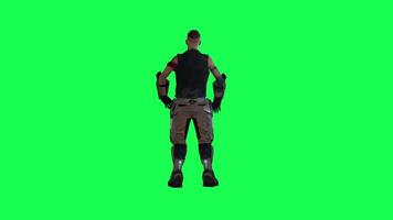 3D animation of a fighting man on green screen preparing and training for war video