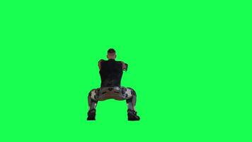 3D animation of space warrior man on green screen exercising and training from video