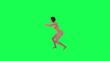 3d street girl in jeans worming shoulders front angle green screen video