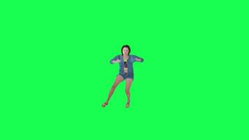3d animado menina dentro jeans jogando piano certo ângulo verde tela video