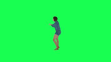 3D animated girl in jeans finding something right angle green screen video