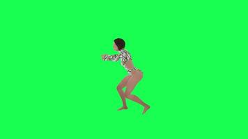 3d street girl in jeans worming shoulders right angle green screen video