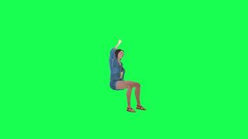 3D rebel girl in jeans throwing grenade front angle green screen video