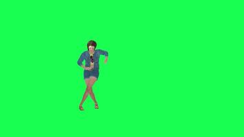 3D cute girl in jeans surprised front angle green screen video