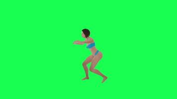 3d animated girl in jeans running tired front angle green screen video