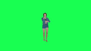 3D animated girl in jeans finding something left angle green screen video