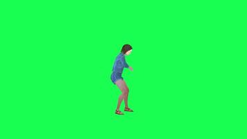 3d animated girl in jeans zombie walking left angle green screen video