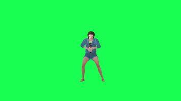 3d animated girl in jeans zombie walking right angle green screen video