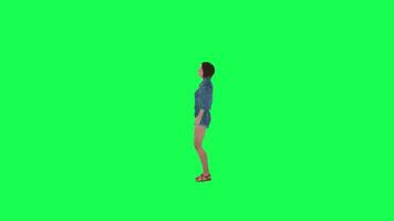 3d animato ragazza nel jeans danza idiota davanti angolo verde schermo video