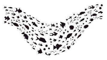 Underwater fish schools. Groups of sea fishes, fish schools shoal wave, swimming little fishes silhouettes, fish colony vector illustration