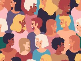 People profiles crowd. Male and female diverse profile portraits, group of young people. Men and women characters group vector illustration