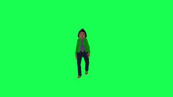 3d Running animated blonde girl in orange dress, right angle chroma key video