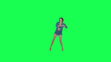 3D animated girl in jeans falling from height back angle green screen video