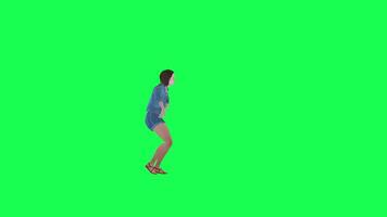 3d cartone animato ragazza guardare in il distanza giusto angolo verde schermo video