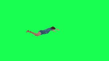 3D artist girl in jeans playing guitar left angle green screen video