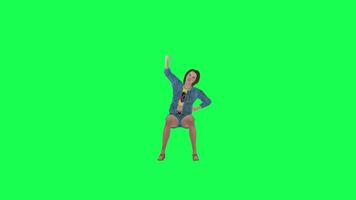 3d rebelde menina dentro jeans jogando Grenade certo ângulo verde tela video