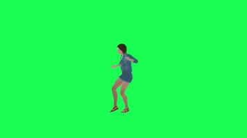3d dibujos animados niña en pantalones jugando piano izquierda ángulo verde pantalla video