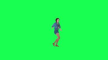 Young 3D girl in jeans dancing happy front angle green screen video