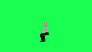 3d Running animated blonde girl in orange dress front angle green screen video