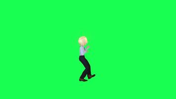 3d Dancing blonde hair woman in orange dress front angle chroma key video