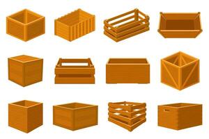 de madera cajas entrega contenedores, vacío madera cajas y paquetes, lleno Envío cajas aislado vector ilustración conjunto