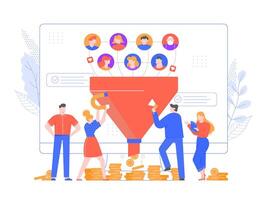 Lead generation. Increasing conversion, sales funnel strategy and generating or attracting new loyal leads vector illustration. Online monetization and market growth. Inbound marketing strategy