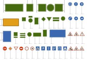 la carretera calle signo. dirección tráfico señales, peligro advertencia y dirección tráfico la carretera signo. regulador y guía personaje señales, autopista letreros vector aislado icono conjunto