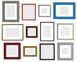 Photo frame. Wall picture different color frames, modern square border with realistic shadows vector set. Minimal interior picture-frames mockups on transparent backdrop. Photography borders