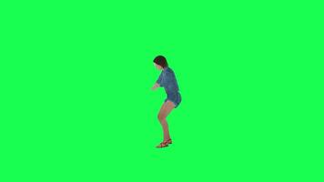 3d animado niña en pantalones bailando idiota izquierda ángulo verde pantalla video