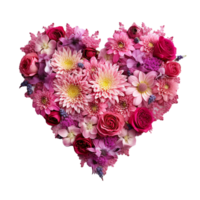 AI generated Flowers in heart shape png isolated on transparent background