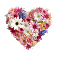 AI generated Flowers in heart shape png isolated on transparent background