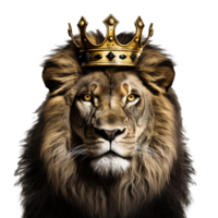 AI generated King of the jungle lion with crown png isolated on transparent background