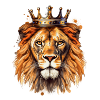 AI generated King of the jungle lion with crown png isolated on transparent background