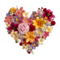 AI generated Flowers in heart shape png isolated on transparent background