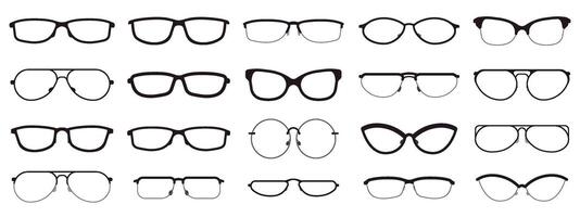 Glasses frames. Eyewear silhouettes, glasses frames, optical lens frame, hipster spectacles. Fashion optics eyewear vector illustration icons set