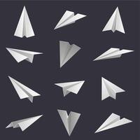 Paper planes. Handmade origami aircraft figures, paper folding hobby. Polygonal paper shapes isolated vector illustration set