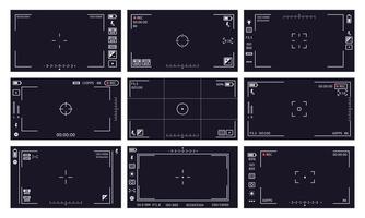Camcorder viewfinder interface. Camera viewfinder, digital display video quality, rec time, battery. Cam viewfinder screen vector illustrations