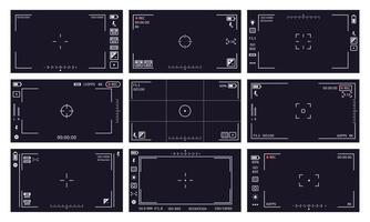 Camcorder viewfinder interface. Camera viewfinder, digital display video quality, rec time, battery. Cam viewfinder screen vector illustrations