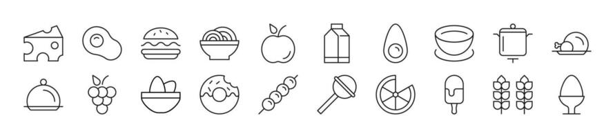 Bundle of linear symbols of food. Editable stroke. Linear symbol for web sites, newspapers, articles book vector