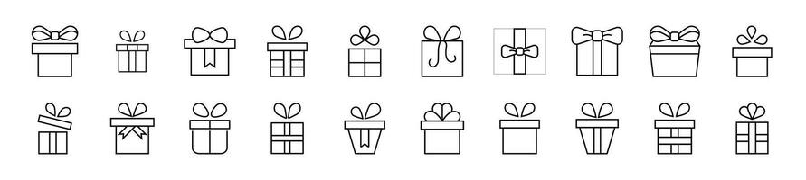 Set of line icons of giftbox. Editable stroke. Simple outline sign for web sites, newspapers, articles book vector