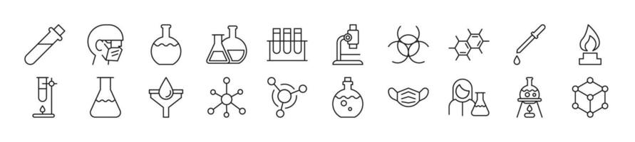 Bundle of linear symbols of chemistry. Editable stroke. Linear symbol for web sites, newspapers, articles book vector