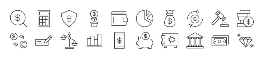 Set of line icons of banking. Editable stroke. Simple outline sign for web sites, newspapers, articles book vector