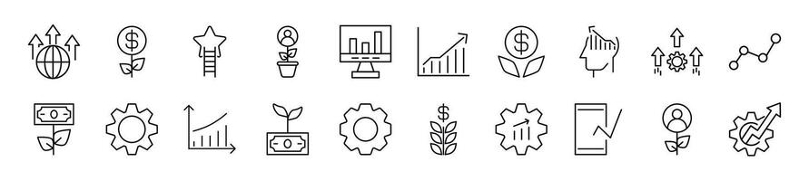 Pack of linear symbols of business. Editable stroke. Linear symbol for web sites, newspapers, articles book vector