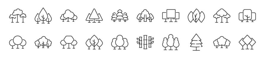 Collection of thin line icons of tree. Editable stroke. Simple linear illustration for web sites, newspapers, articles book vector