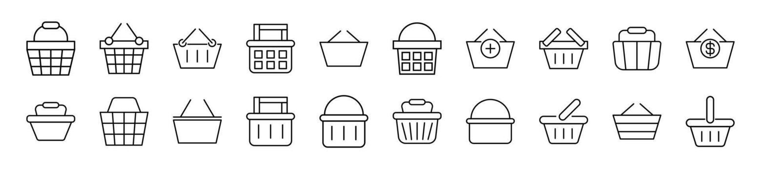 Shopping baskets Line Icons collection. Editable stroke. Simple linear illustration for web sites, newspapers, articles book vector
